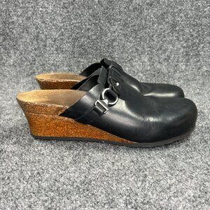 Papillio By Birkenstock Dana Wedge Clogs Women's 8 Black Leather Slip On Sandals
